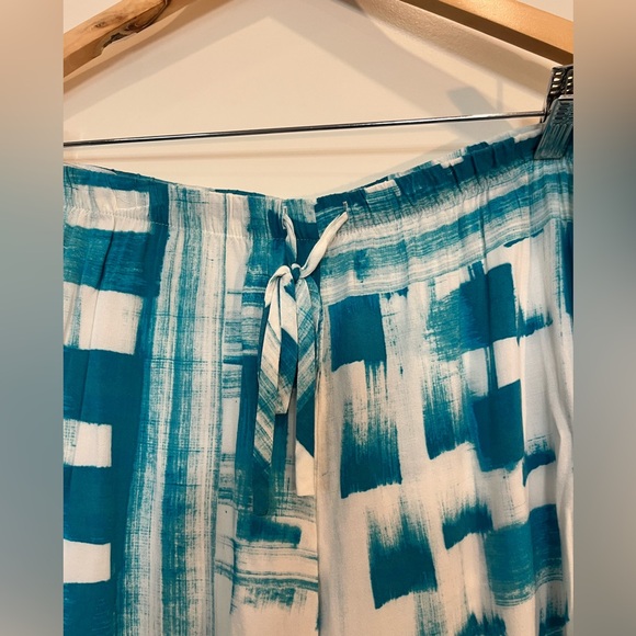 Natori Pajama Pant V-neck Top Blue Turquoise Abstract Lounge Wear Size L - Picture 8 of 12
